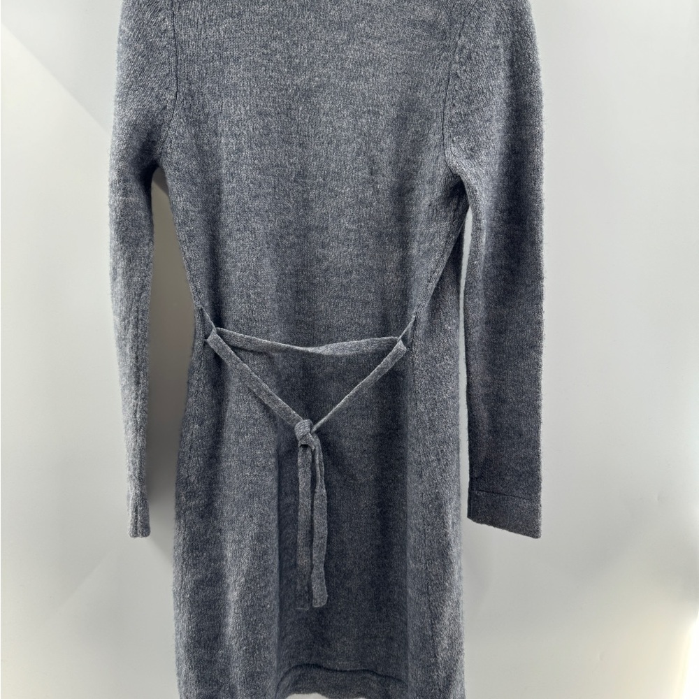 Moda International Long Grey Wrap Cardigan – Wool Blend, Tie Waist, Size Medium - Picture 2 of 7